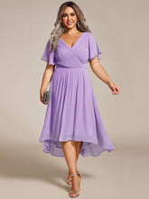 Plus Size Lavender Chiffon A-Line Wedding Guest Dress with Sleeve  #color_Lavender